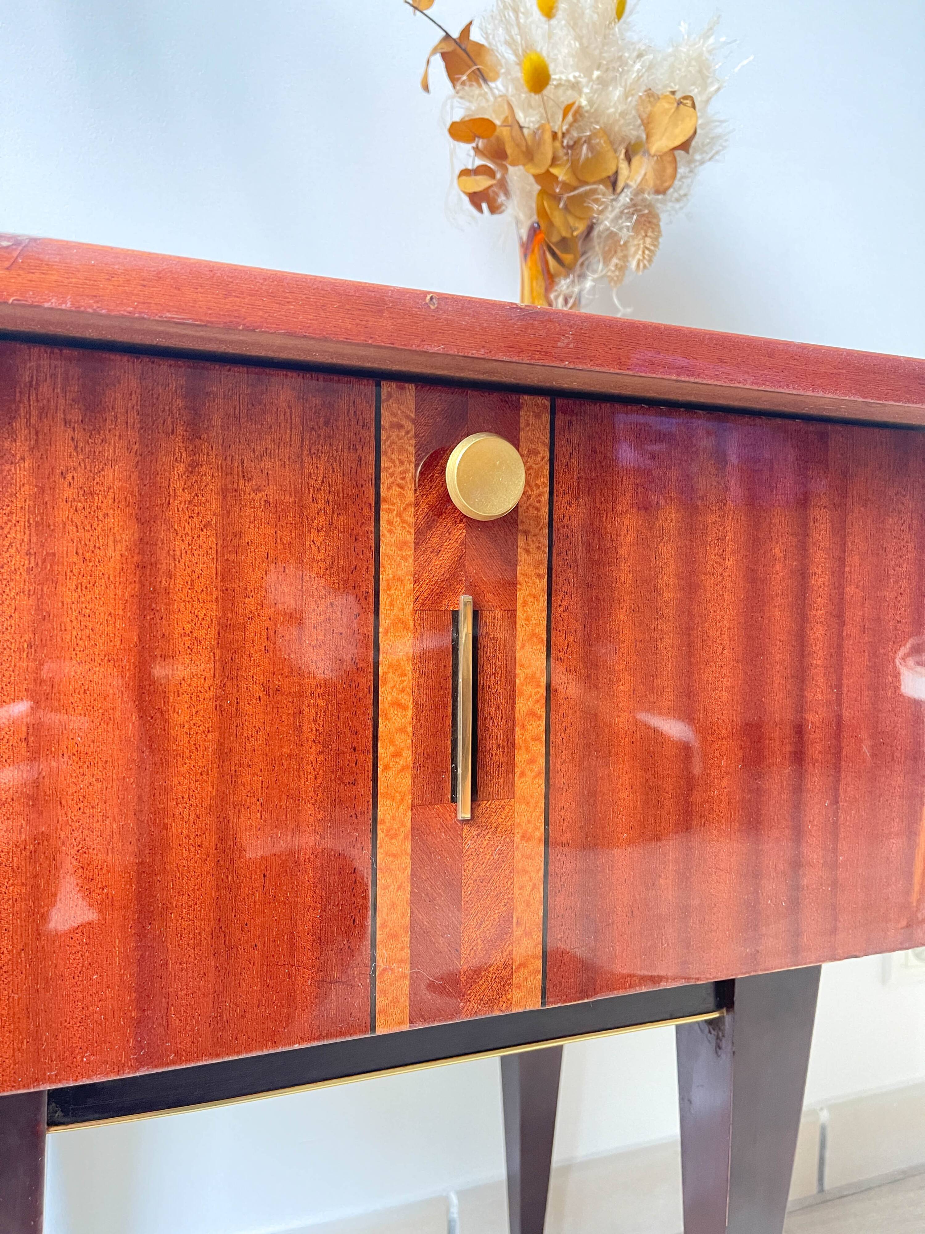 Vintage wood and brass bedside table, 1950s
