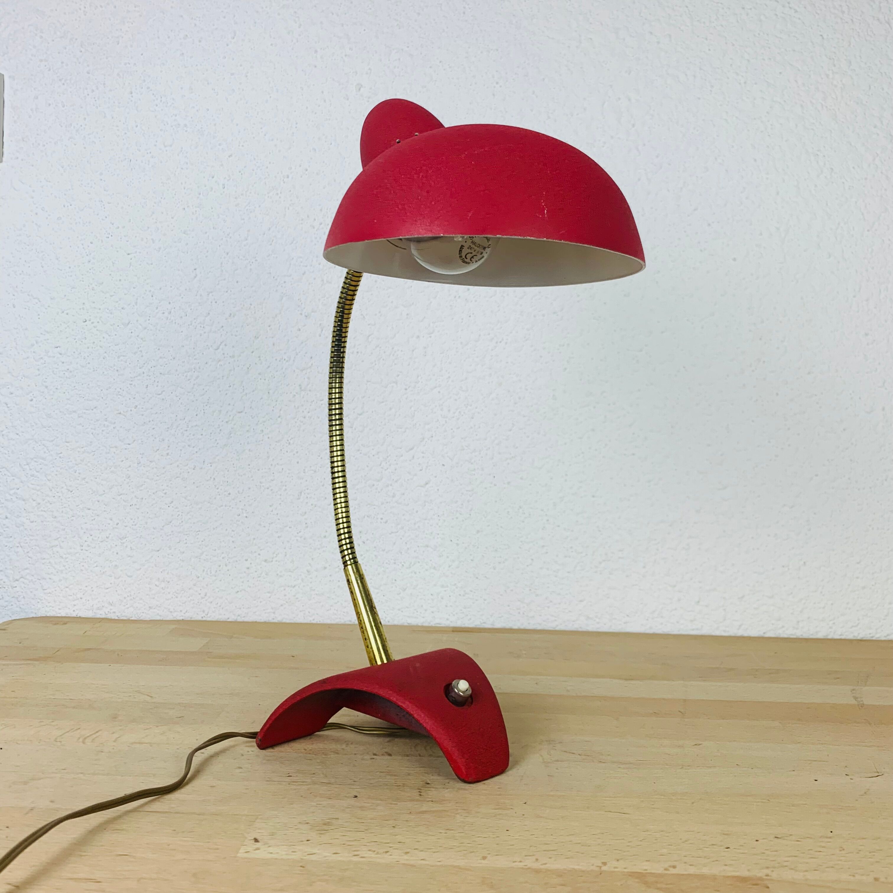 Pair of metal and brass lamps 50s Jean Boris Lacroix