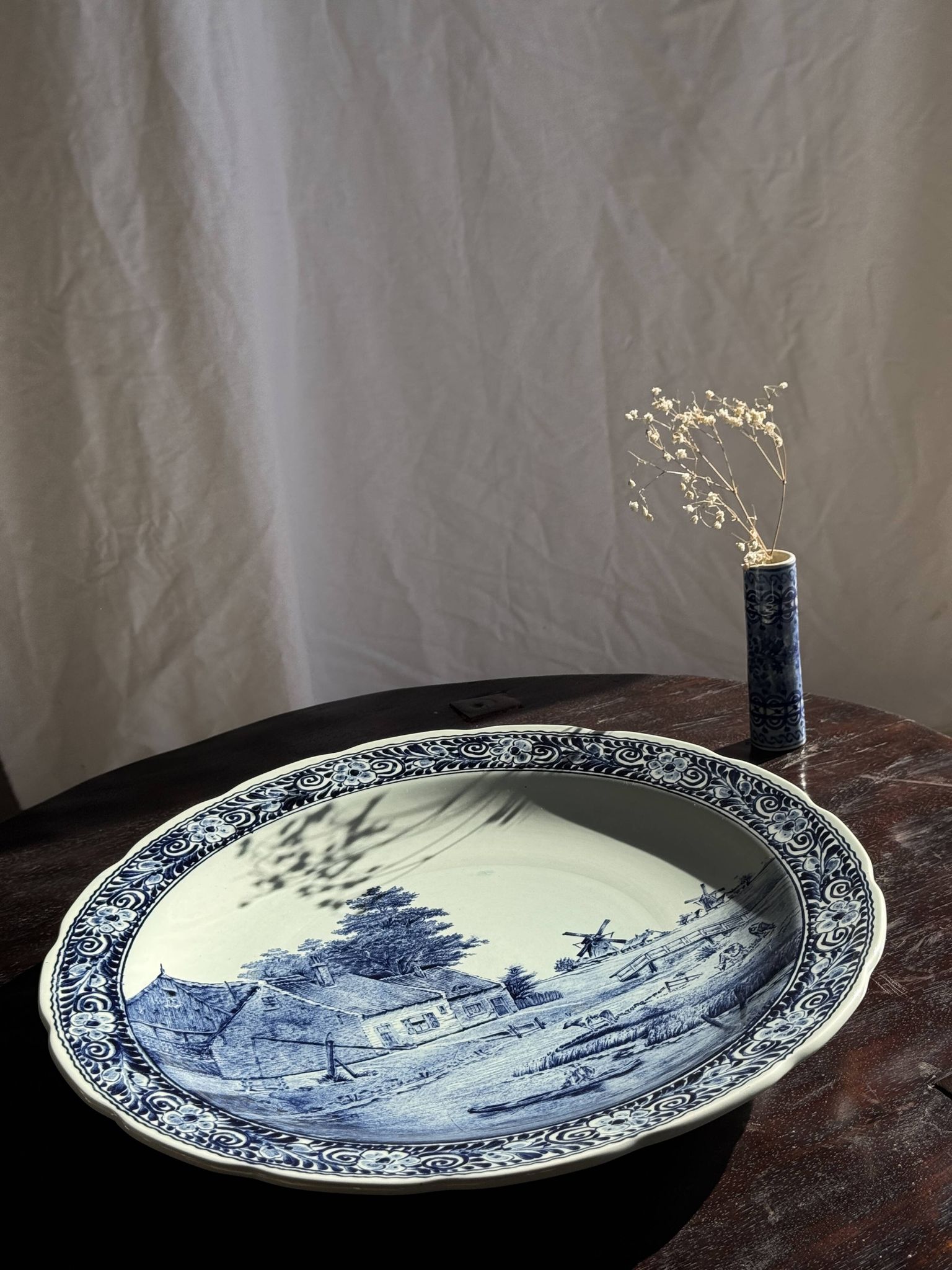 Vintage blue and white earthenware soliflore vase from Portugal.