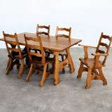 Table à manger brutaliste | table vintage | années 50 | chêne