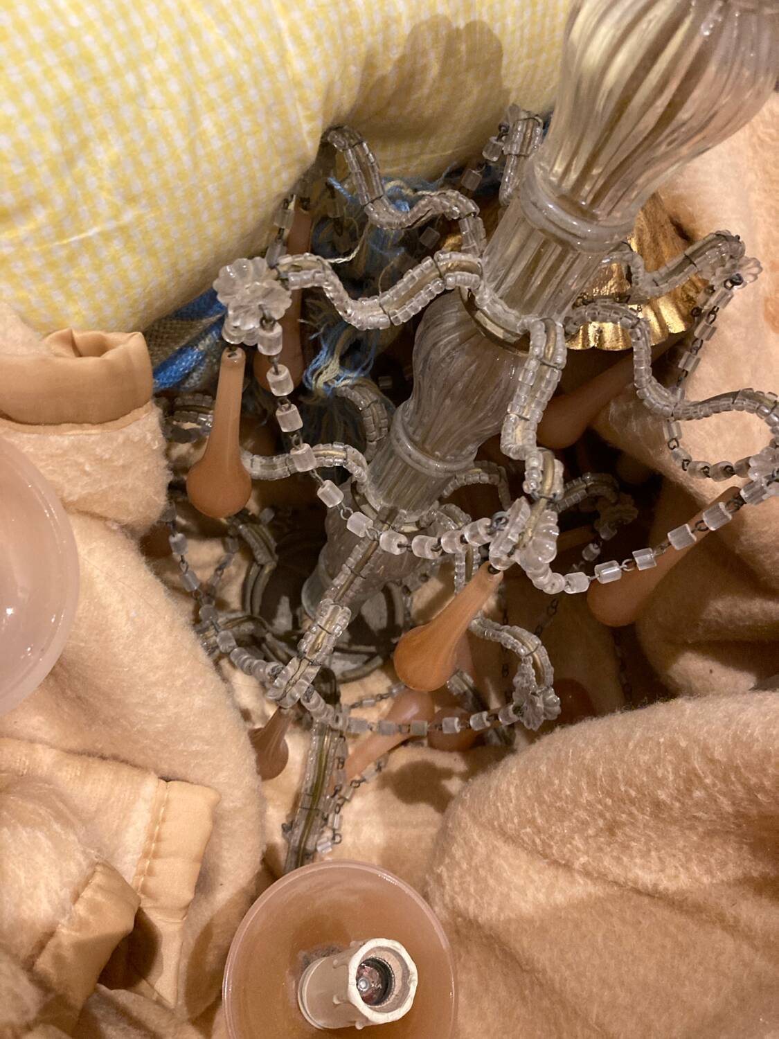 Superb antique chandelier brass/glass/Murano opal.