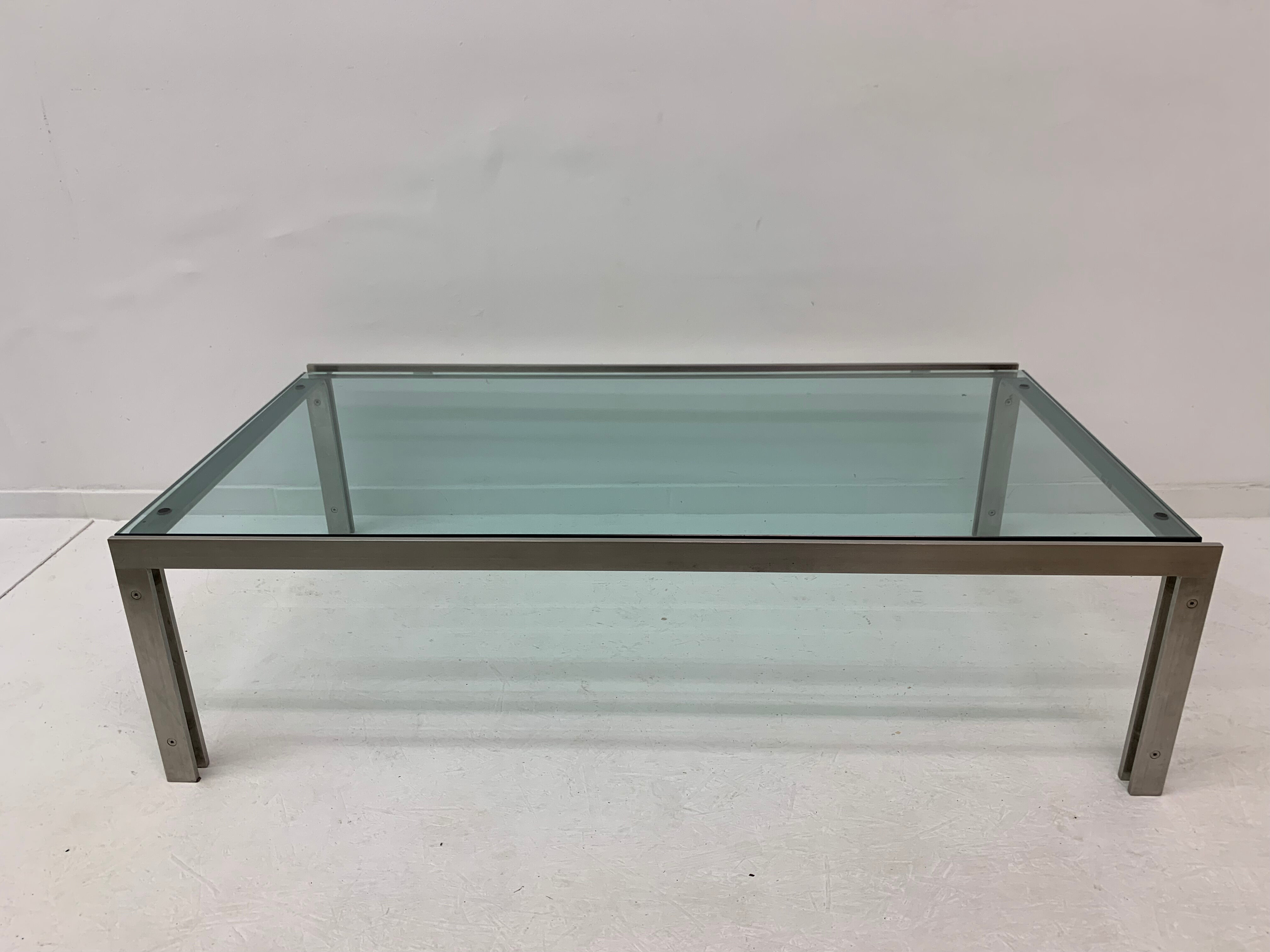 Rectangular Mid-Century Glass Coffee Table by Metaform, 1980s