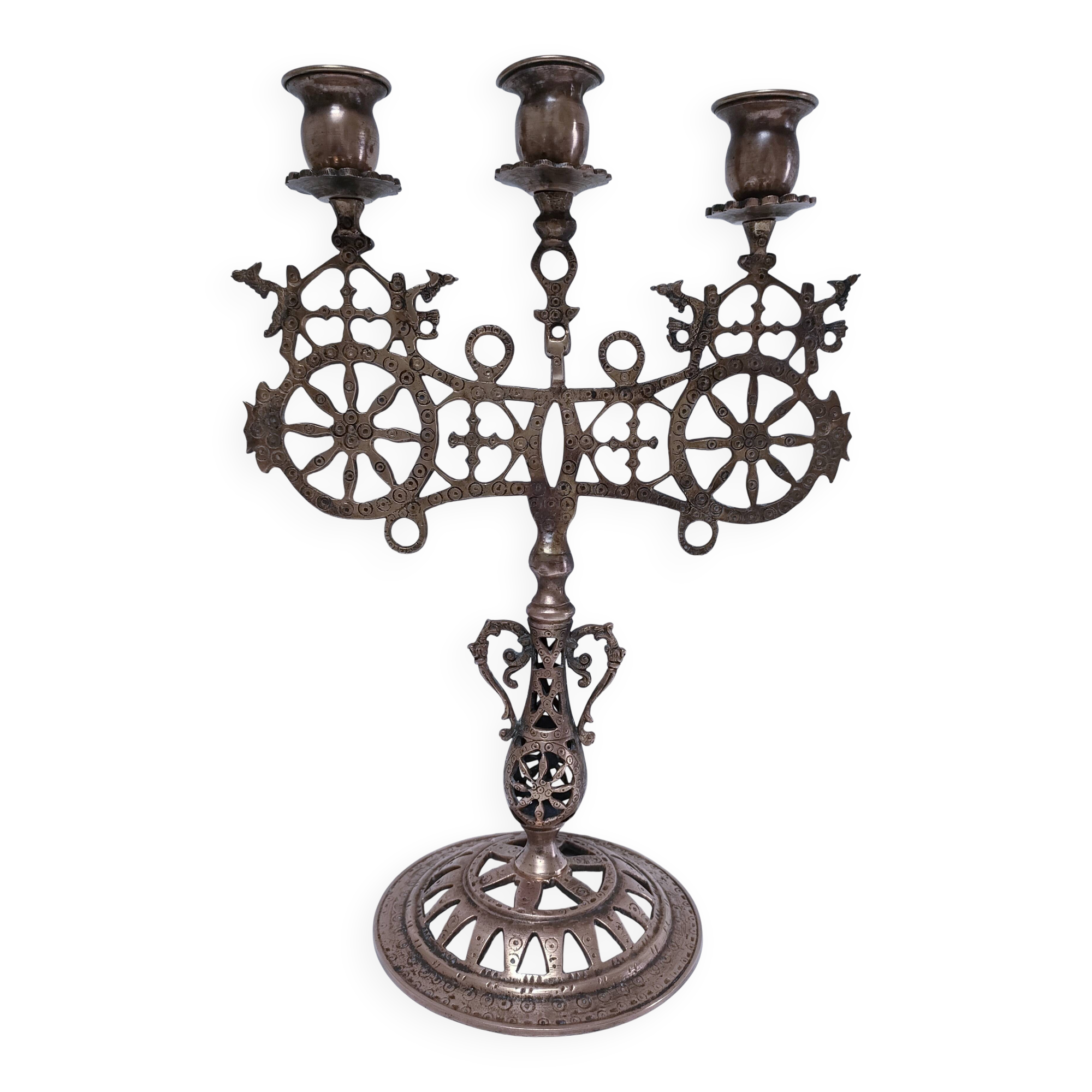candelabrum decorative peacock wheels solid brass three lights