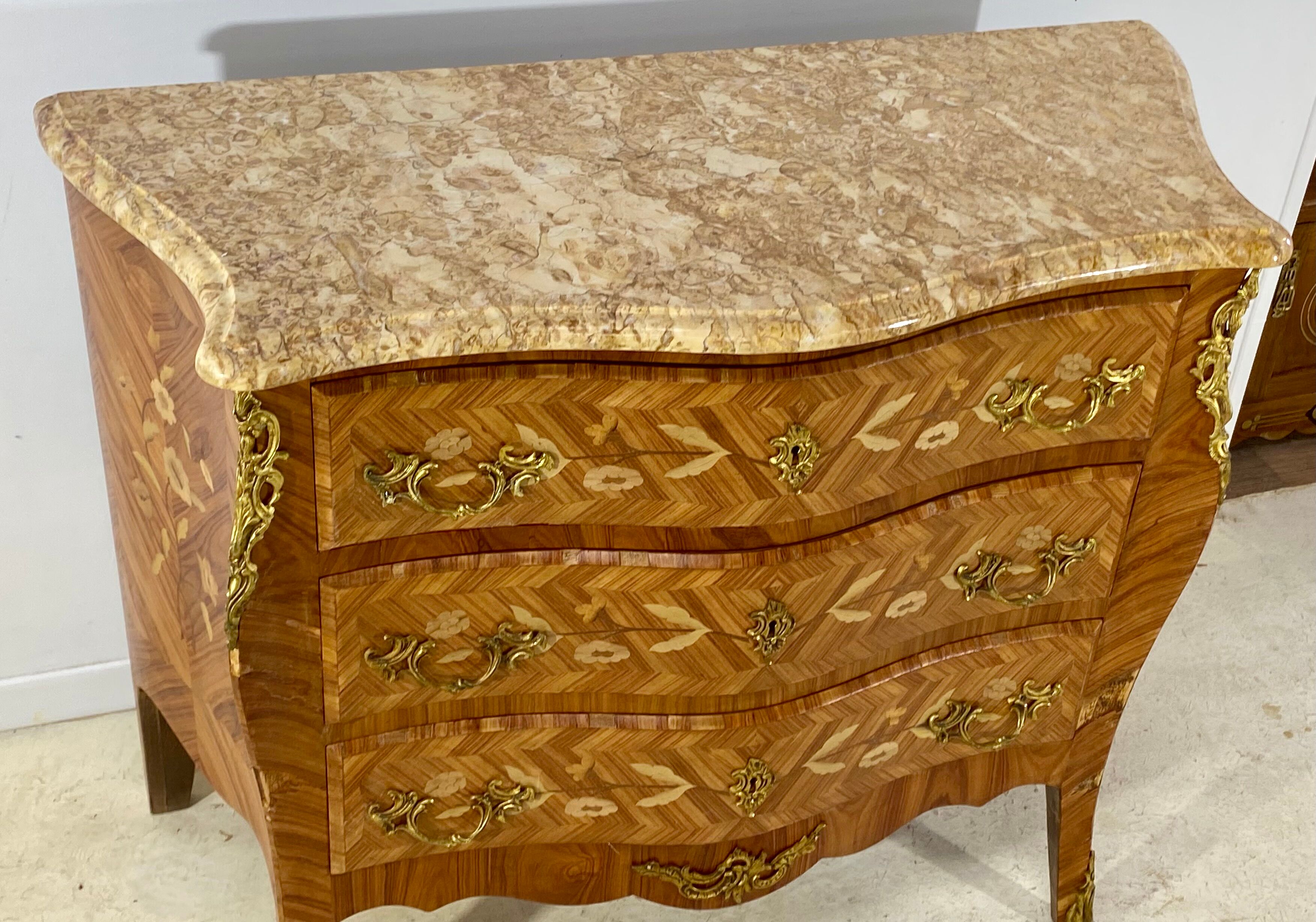 Inlaid chest of drawers Louis XV marble top