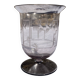 Antique Art Deco engraved glass, silvered rim and base.