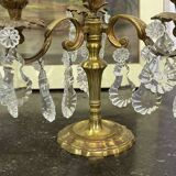 Pair of bronze chandeliers with crystal drops from the 1960s