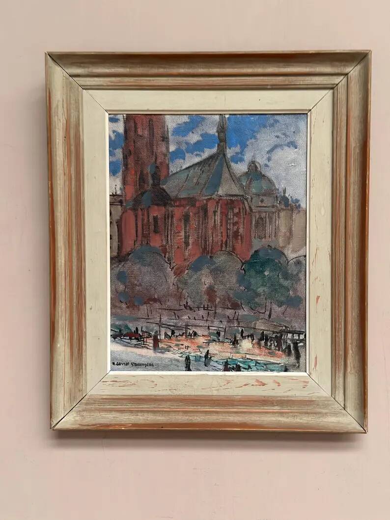 Original Swedish Oil on Panel – “Castle Behind Trees” by K. Gustaf Strandgers – Signed – Vintage & Framed