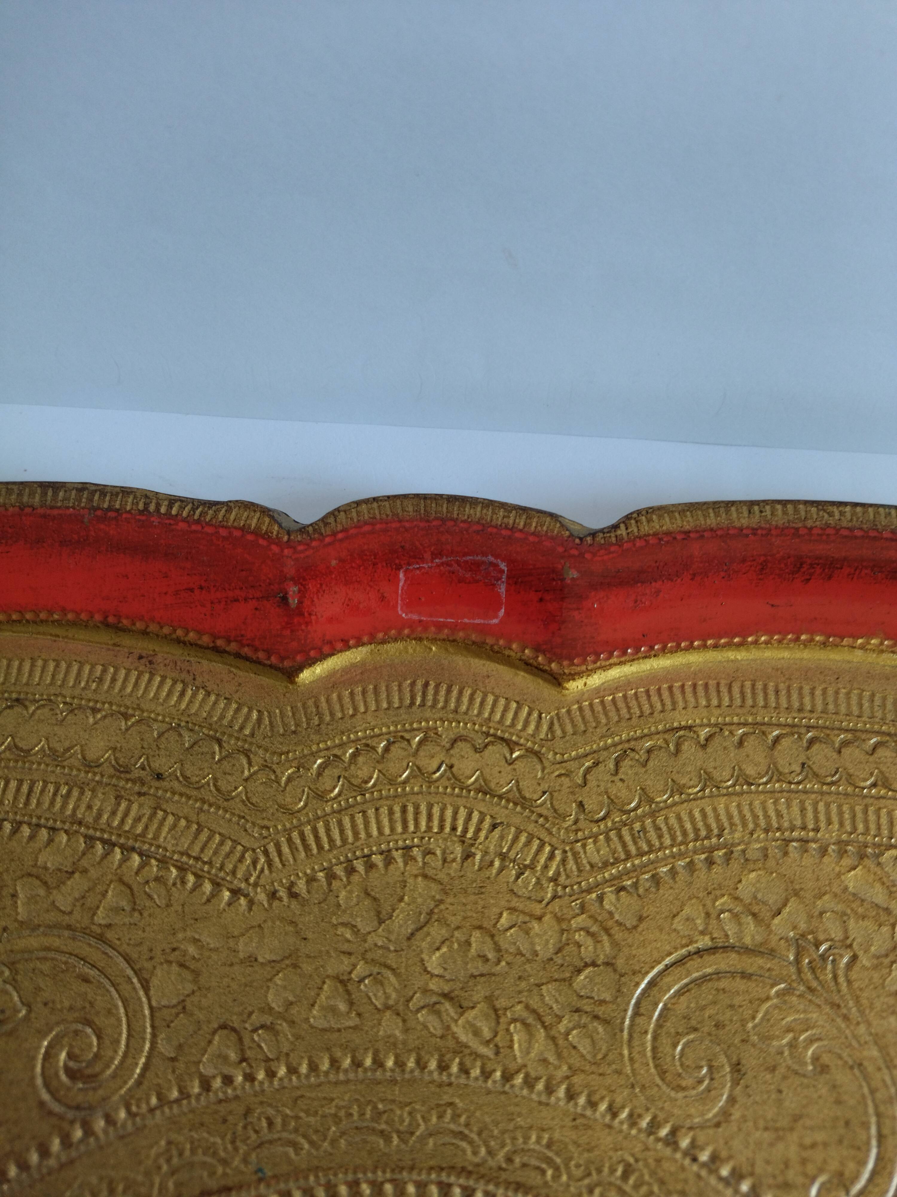 Large Florentine Italian red and gold vintage tray