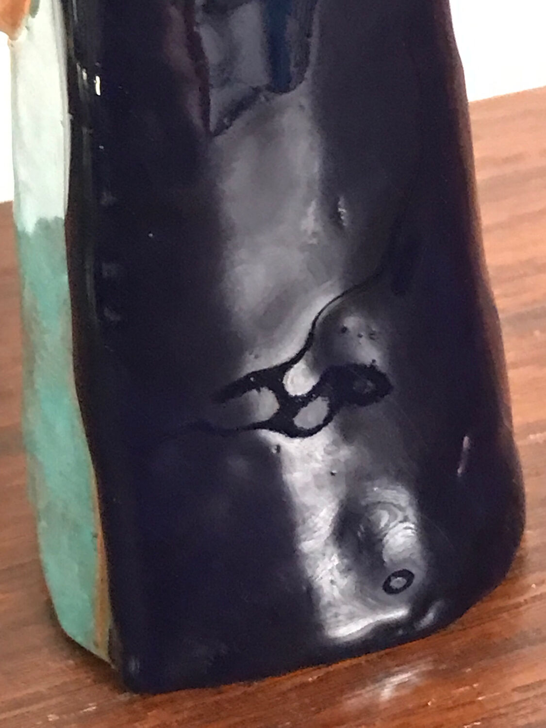 Virgin child statuette glazed terracotta