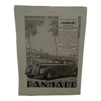 Publicité papier voiture Panhard issue d'une revue d'époque année 1937