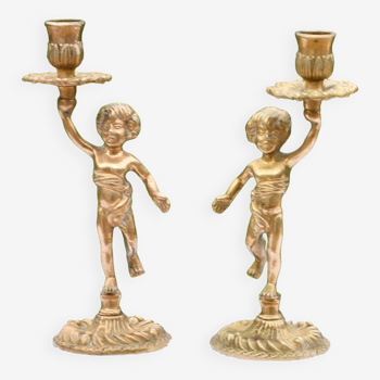 Antique bronze cherub candlesticks