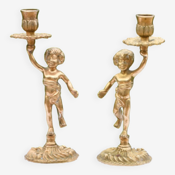 Bougeoirs angelots anciens en bronze