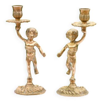 Antique bronze cherub candlesticks