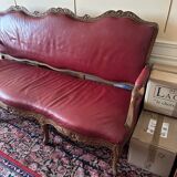 Regency 3-seater sofa in burgundy wood and leather