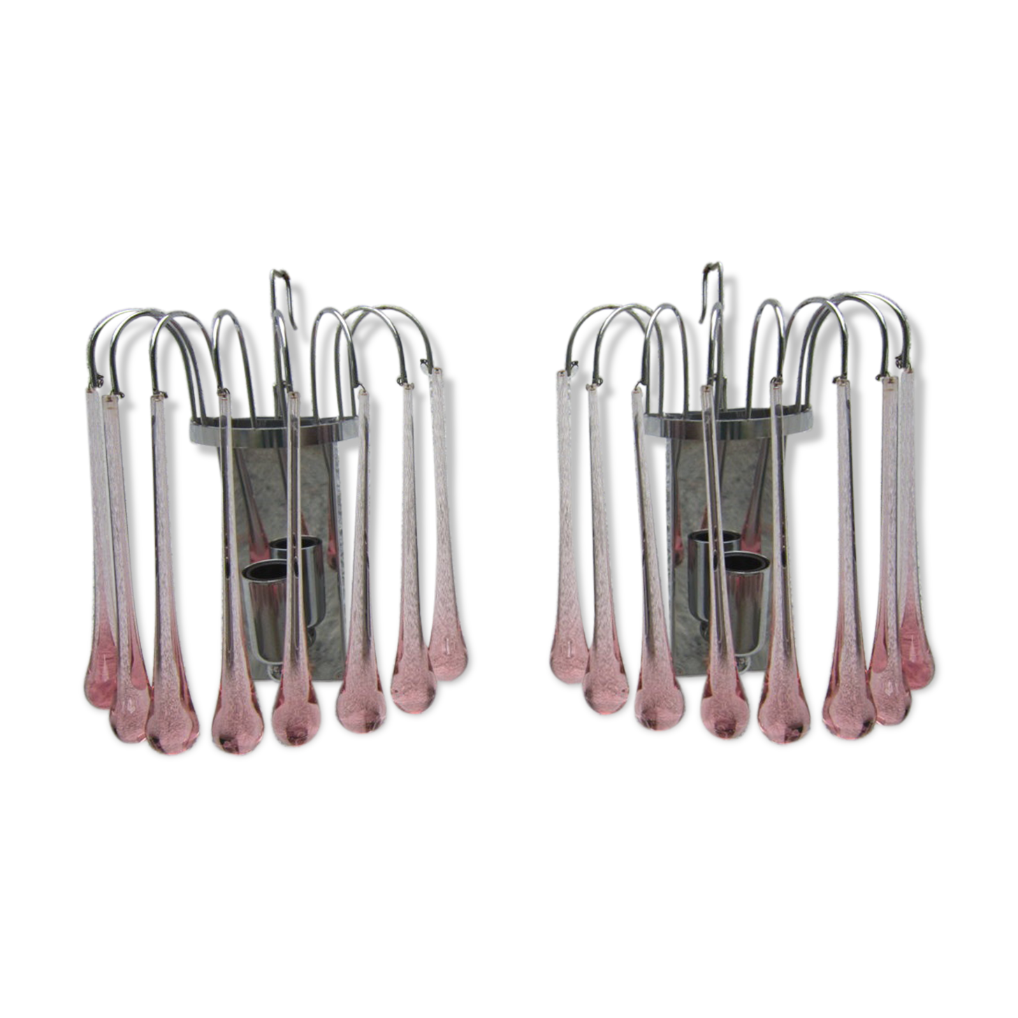 Pair of wall lamps spider drops pink Murano