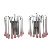 Pair of wall lamps spider drops pink Murano