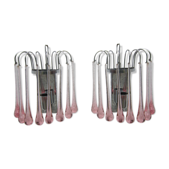 Pair of wall lamps spider drops pink Murano
