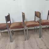 Suite of 4 chairs 70s chrome metal and velvet