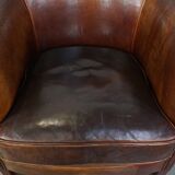 Fauteuil club en cuir de mouton couleur cognac