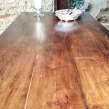 Old French farmhouse table in walnut, turned legs, waxed finish