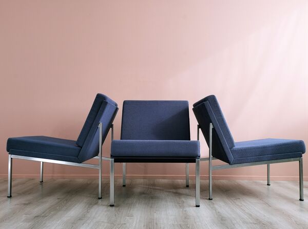 Ensemble de 3 chauffeuses Gispen 1451 de Coen de Vries, design néerlandais, années 1960