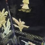 Antique Chinese bedroom screen, inlay of soapstone, jade, ivory, mother-of-pearl
