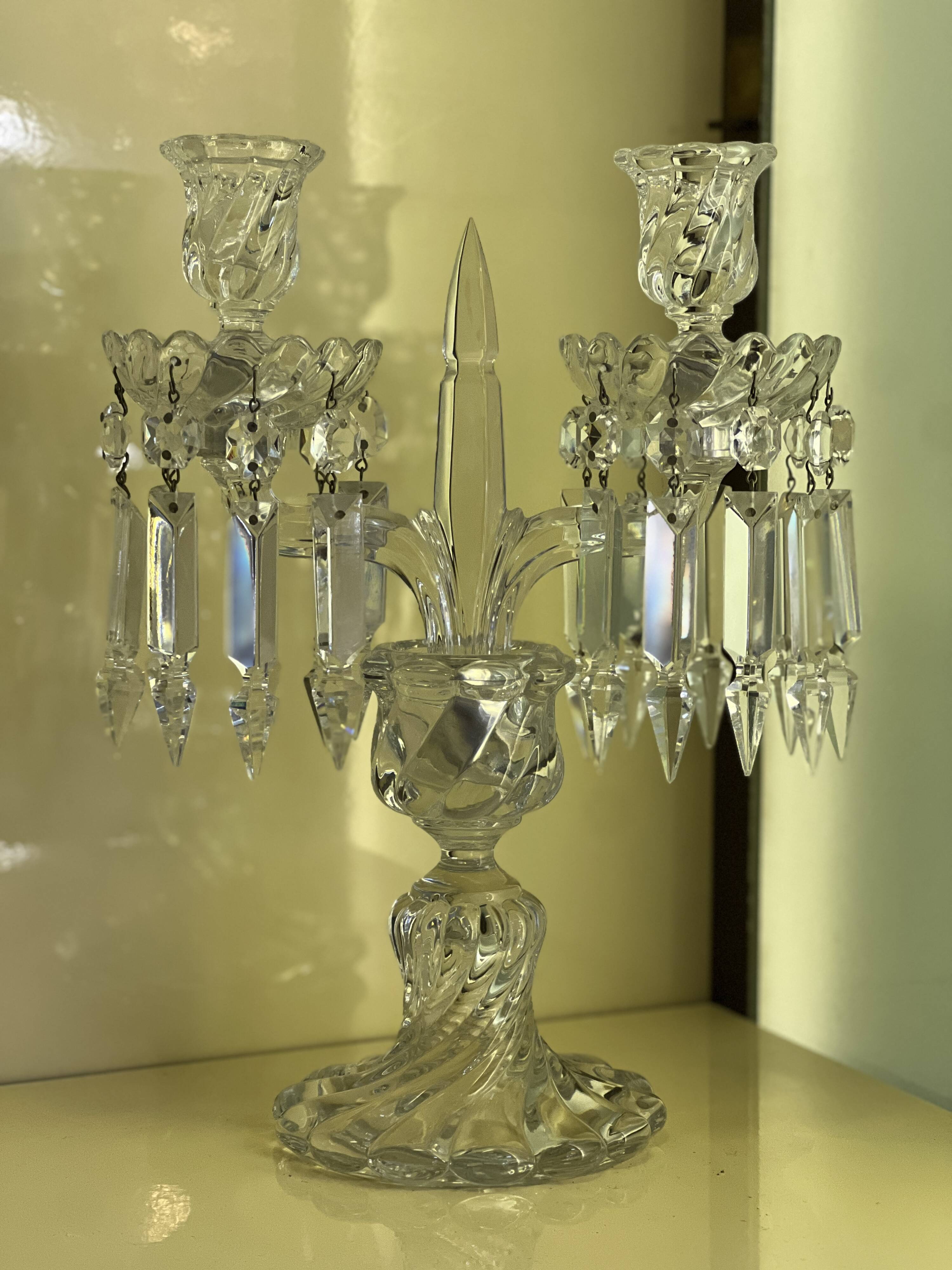 Pair of Baccarat Crystal Girandole Candlesticks