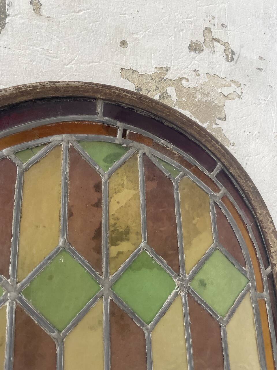 Old stained glass window in metal and glass 1900