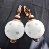 SCONCES BALL 1 pair of frosted glass with engraved stars and polished rounds