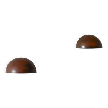 Pair of Round Vintage Danish Copper Wall Sconces Lamps, 1960s