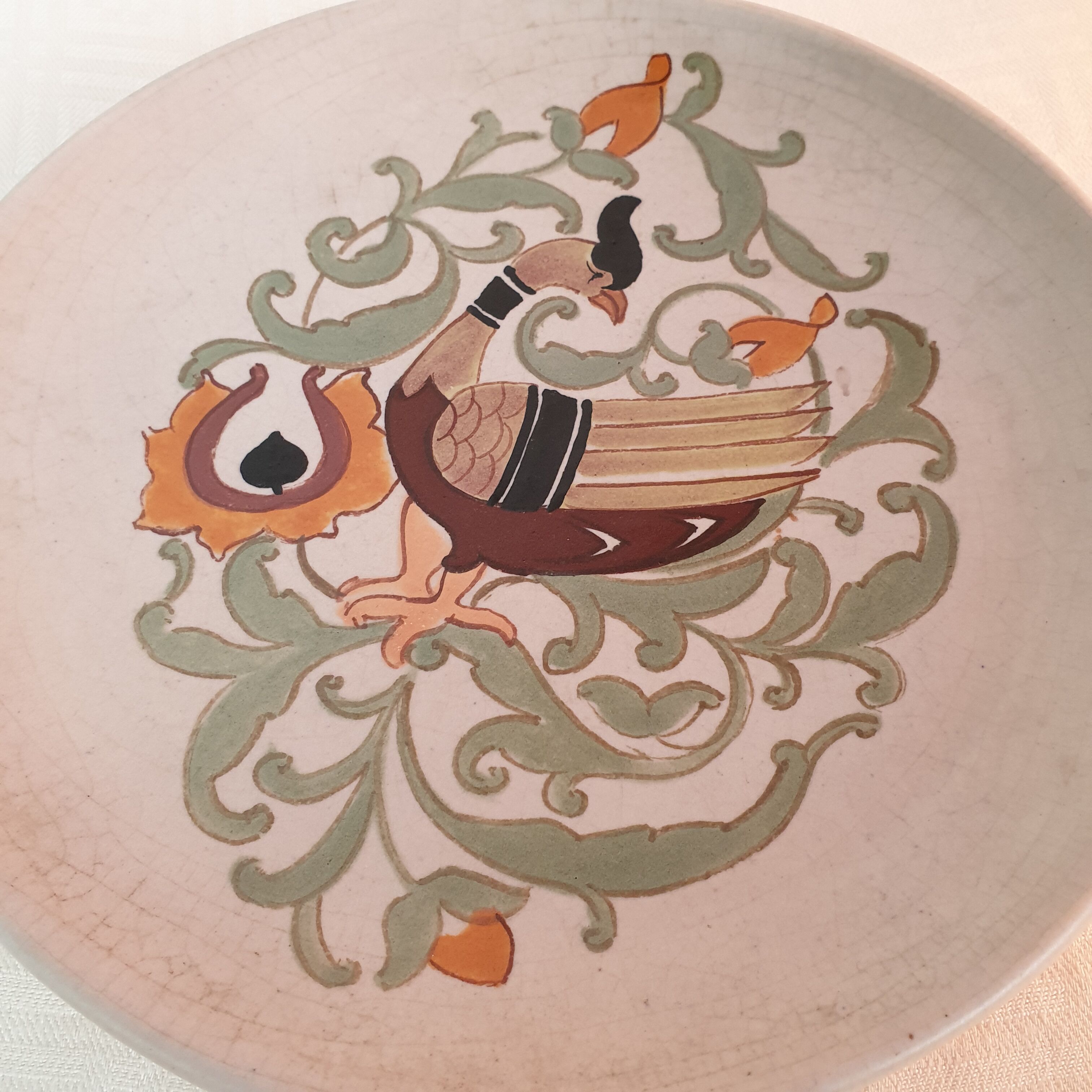 Céramique Vallauris signée Giraud assiette decor oiseau