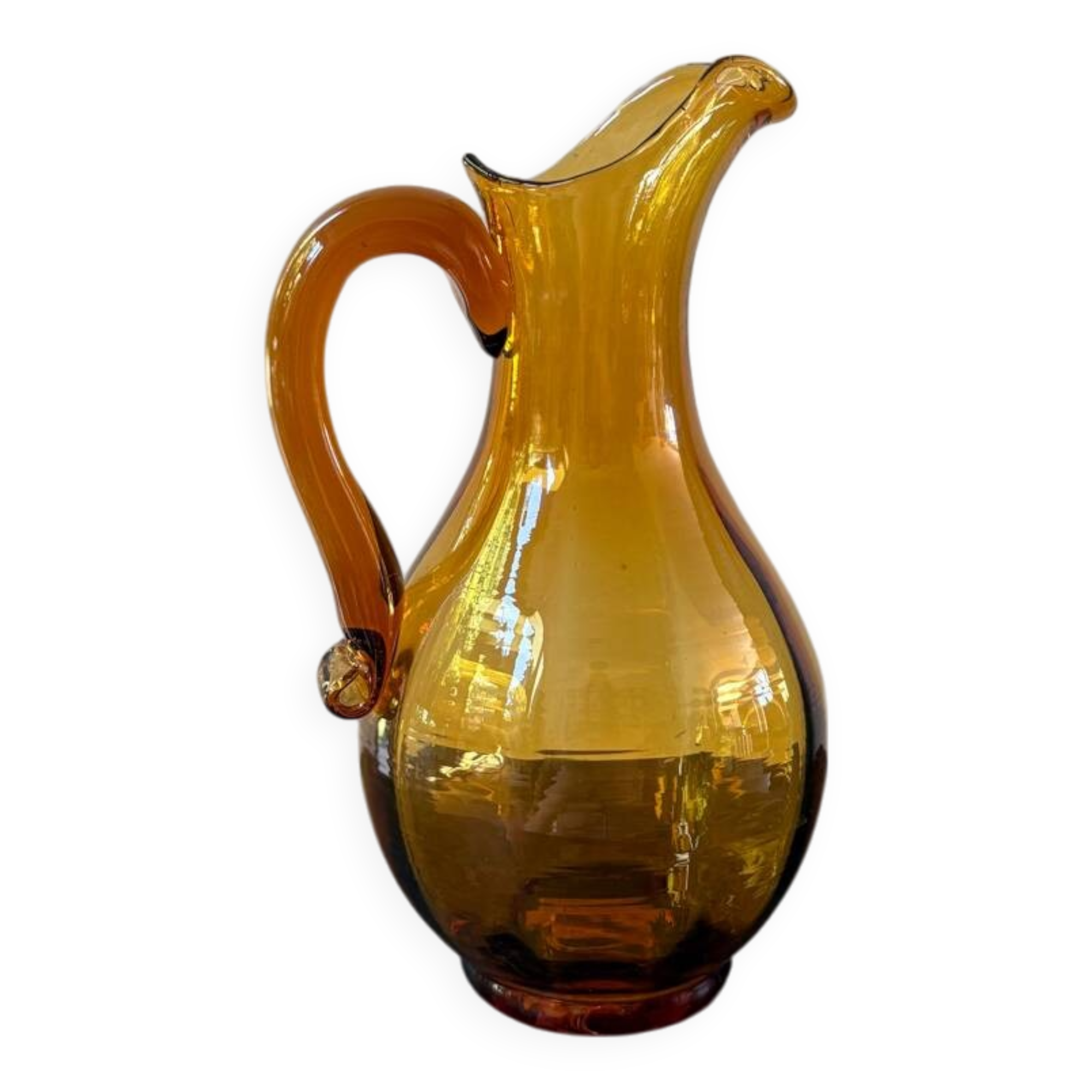 Vintage orange mouth-blown glass pitcher