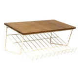 Étagère murale scandinave en orme et métal blanc, Suède 1960