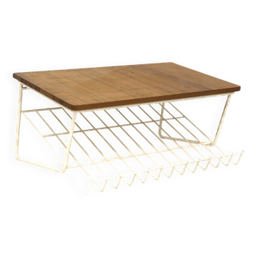 Étagère murale scandinave en orme et métal blanc, Suède 1960