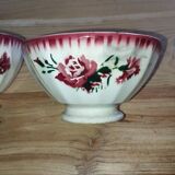 Bowls Faïencerie de Sarreguemines with rose decoration (the two red ones)