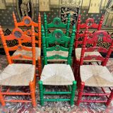 Suite of 6 rustic mulched and painted chairs