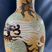 Very large dragon lamp on a yellow background in well-fired Vietnamese stoneware.