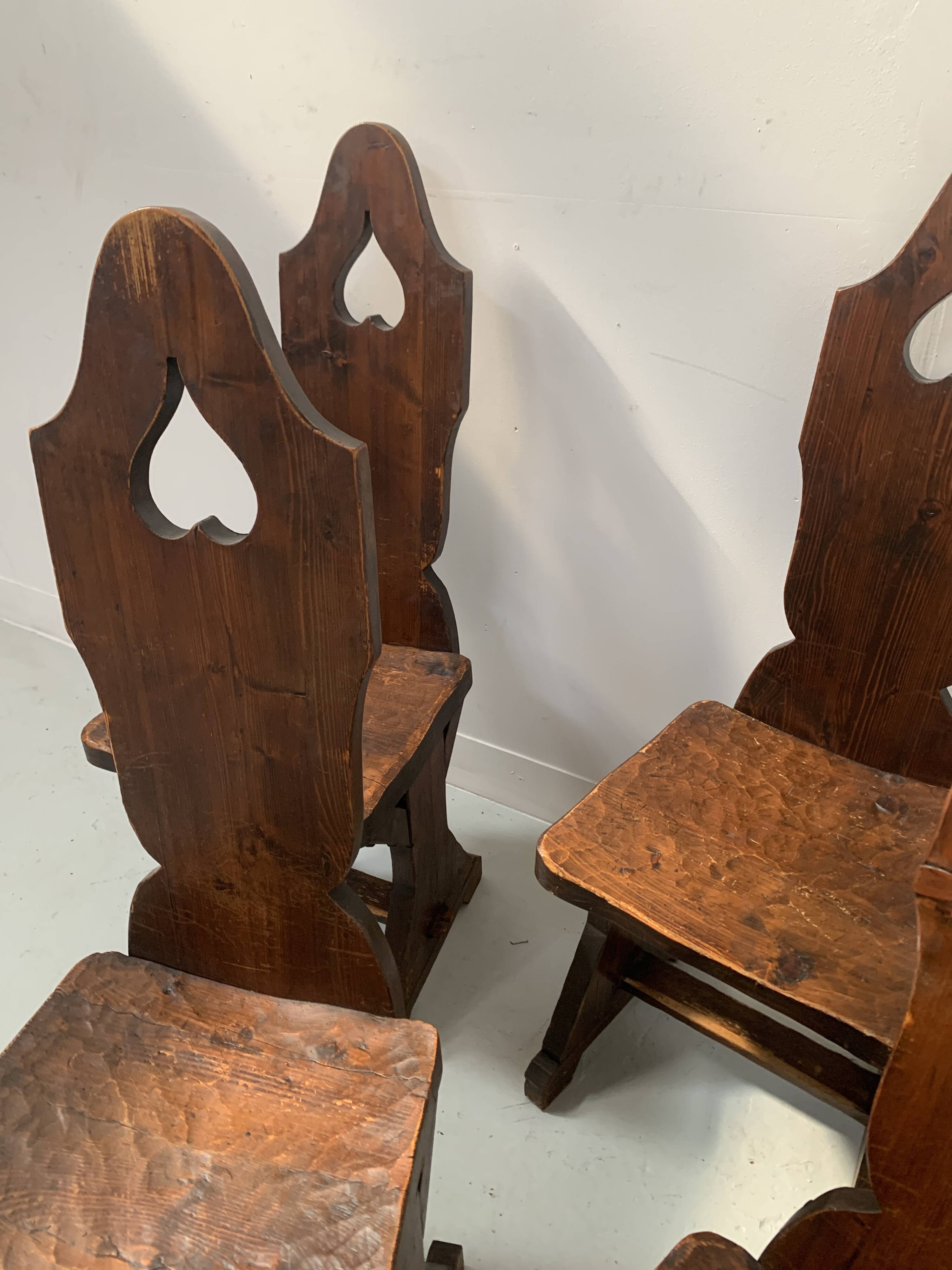 Set of six natural wood chairs "Brutalist art" 20th century