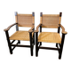 Pair of custom made oak and rattan armchairs, France, 1940s