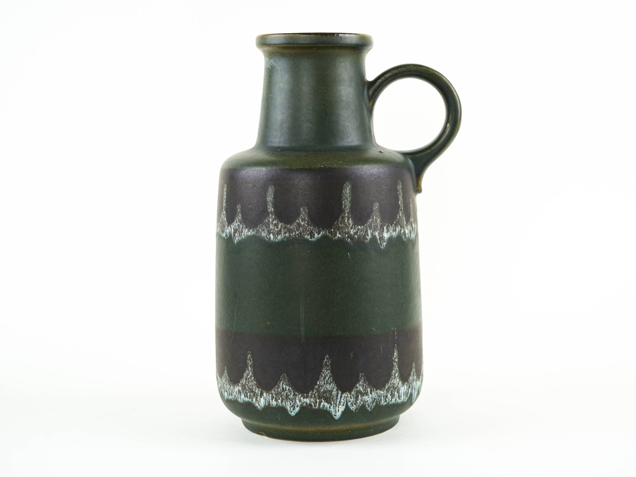Vase en céramique fat lava avec poignée, glaçure verte, Allemagne de l'Ouest, années 1970