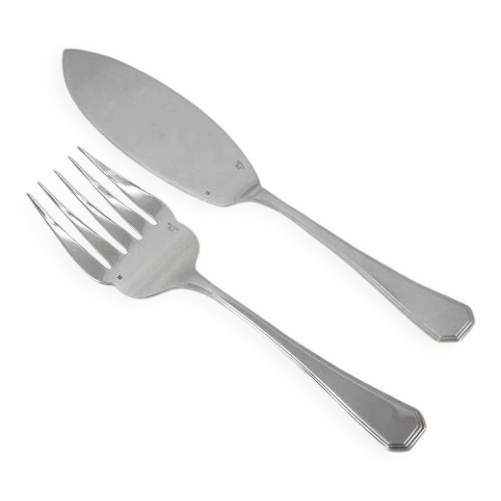 Christofle America, Art Deco fish service cutlery set, silver-plated, 2 pieces.