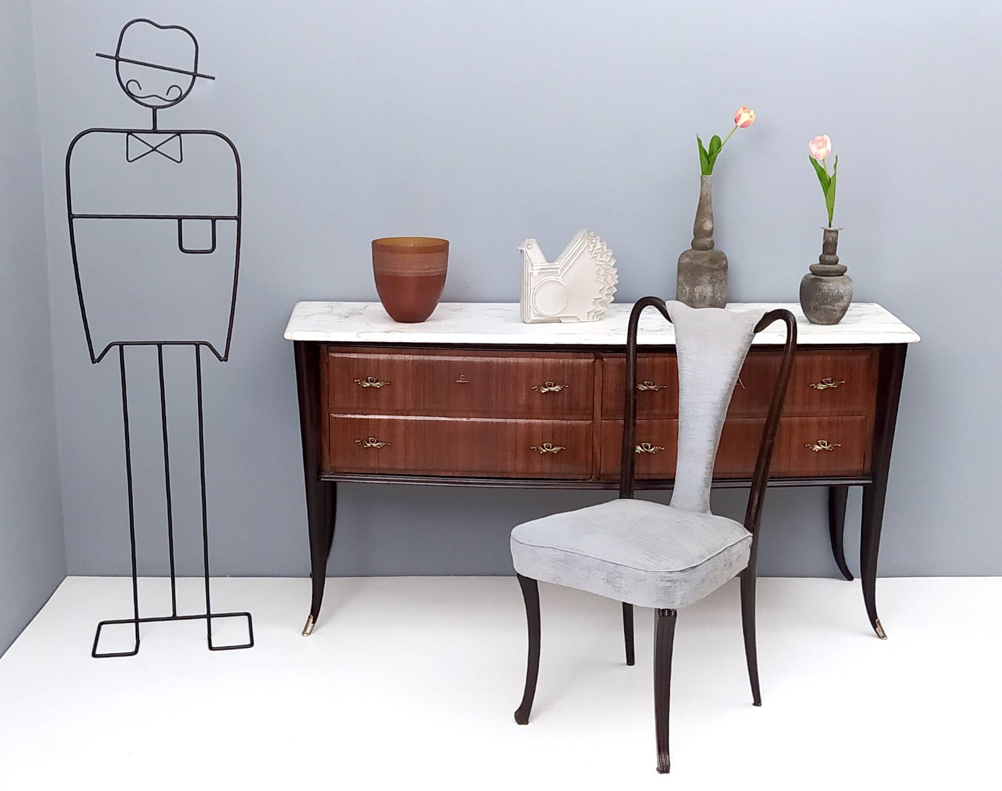 Black Walnut Dresser Produced by Dassi with Carrara Marble Top, Italy
