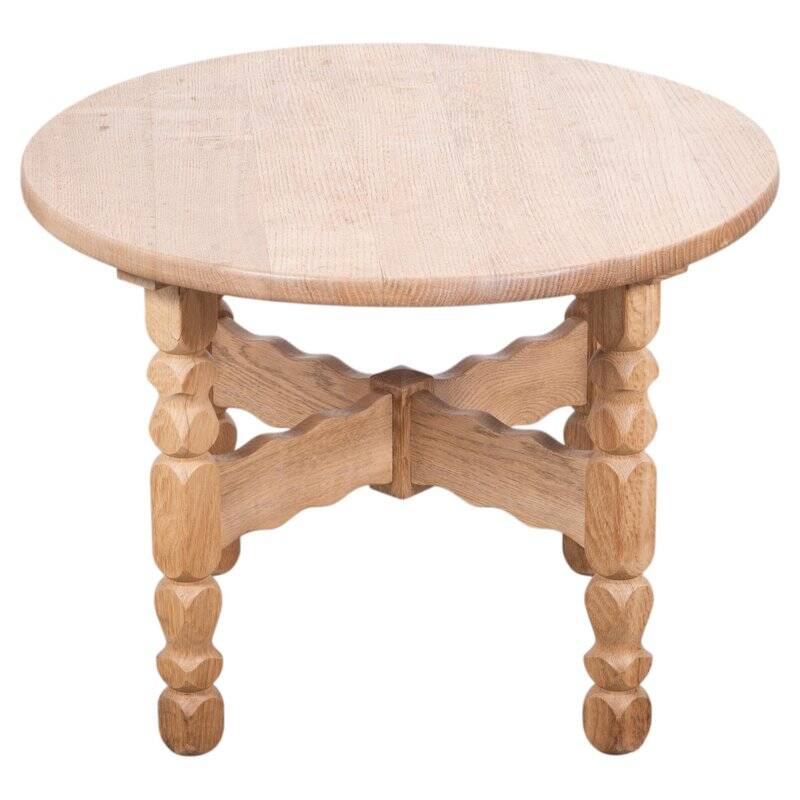 Round Oak Coffee Table attributed to Henning Kjærnulf, Denmark, 1960s