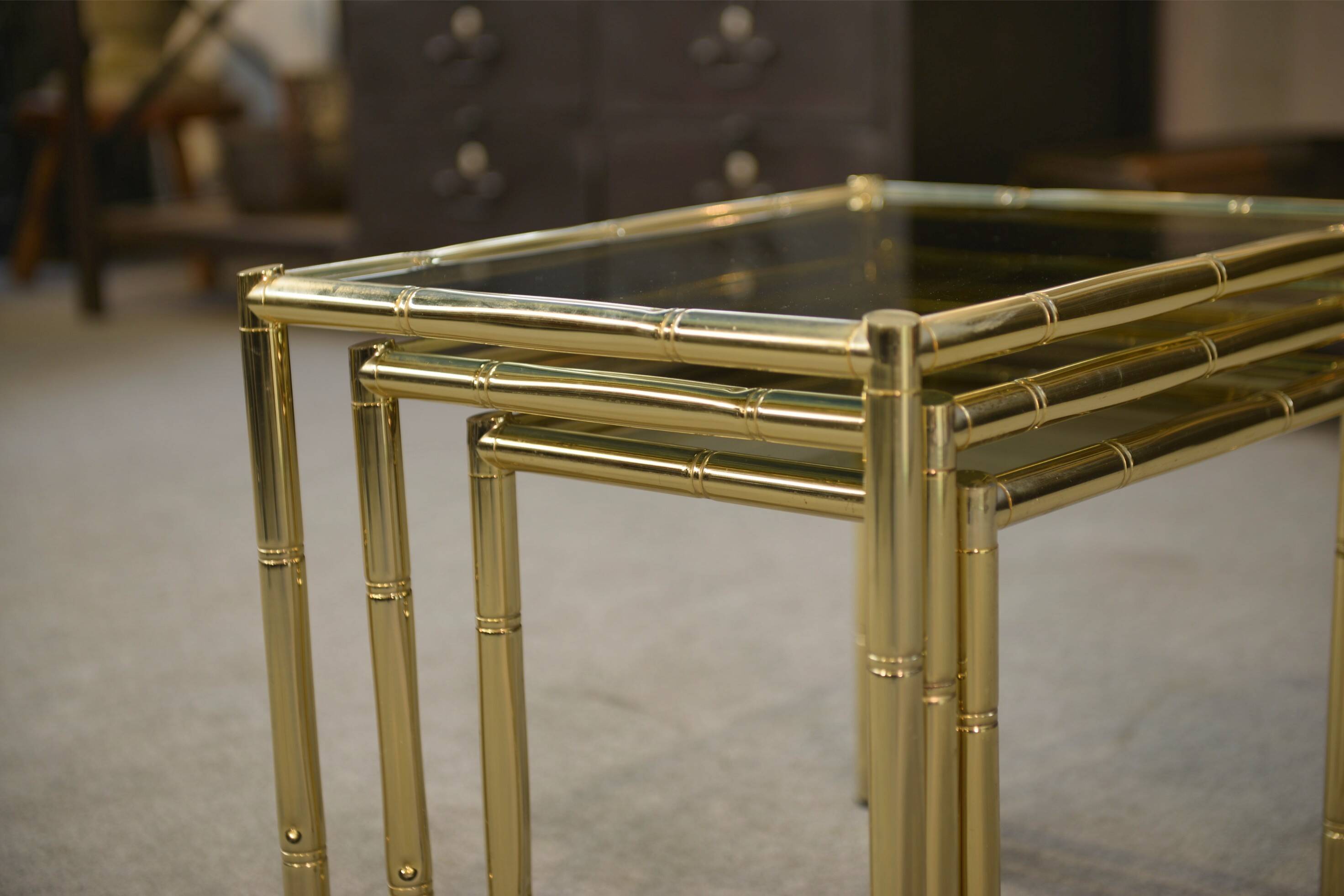 Bamboo imitation brass nesting tables 1980s