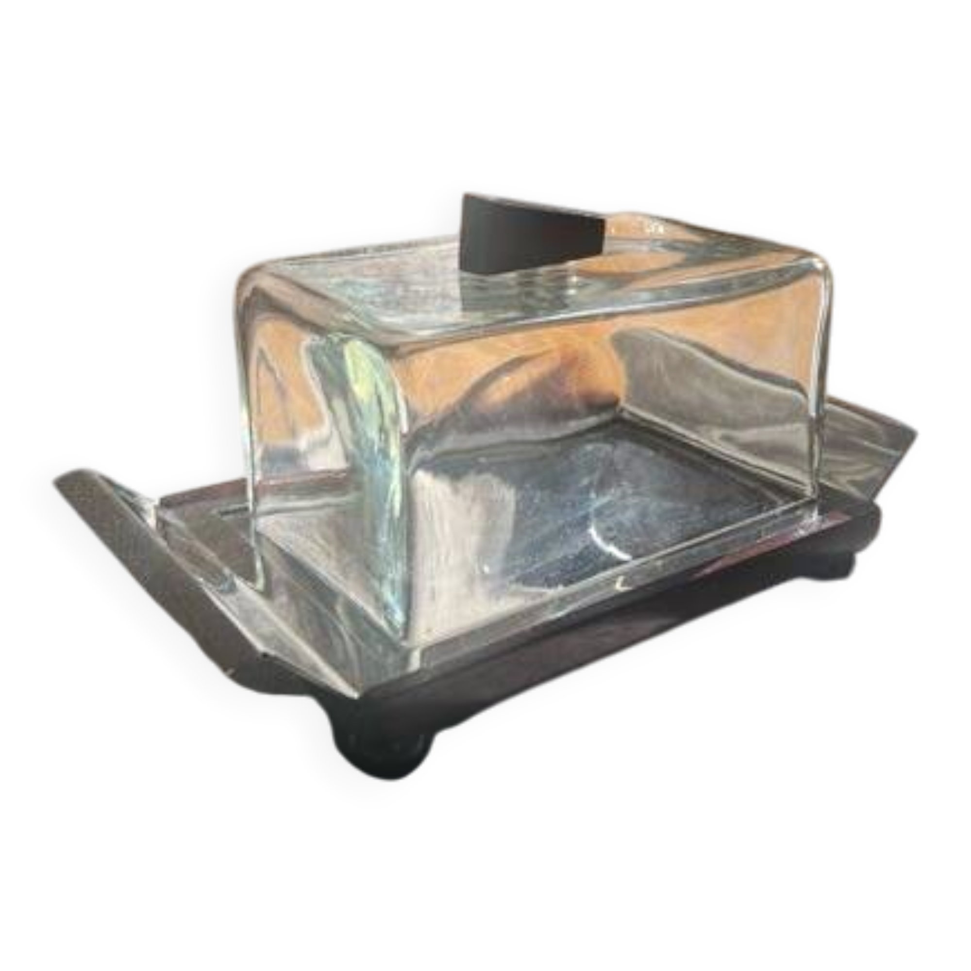 Garance Vallée Monoprix. Butter dish, chrome-plated metal and glass