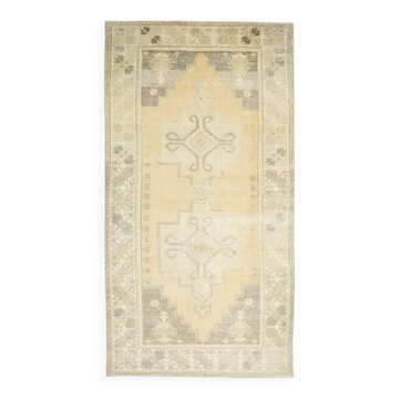 1970s Turkish Oushak Handmade Wool Cotton Yellow Area Rug 128x253