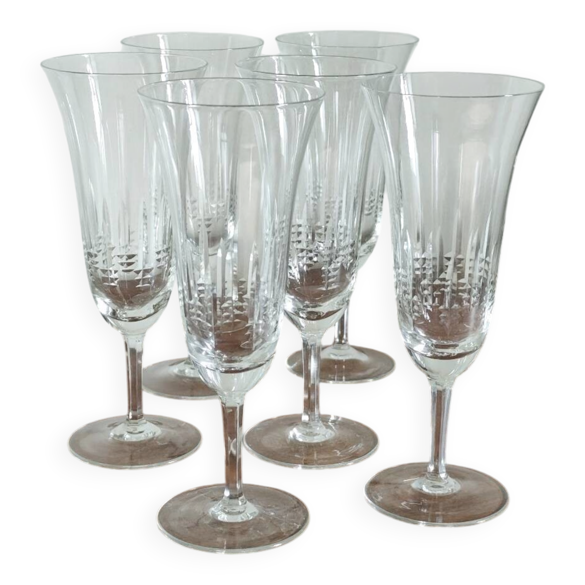 Ensemble de 6 flûtes à champagne anciennes ciselées