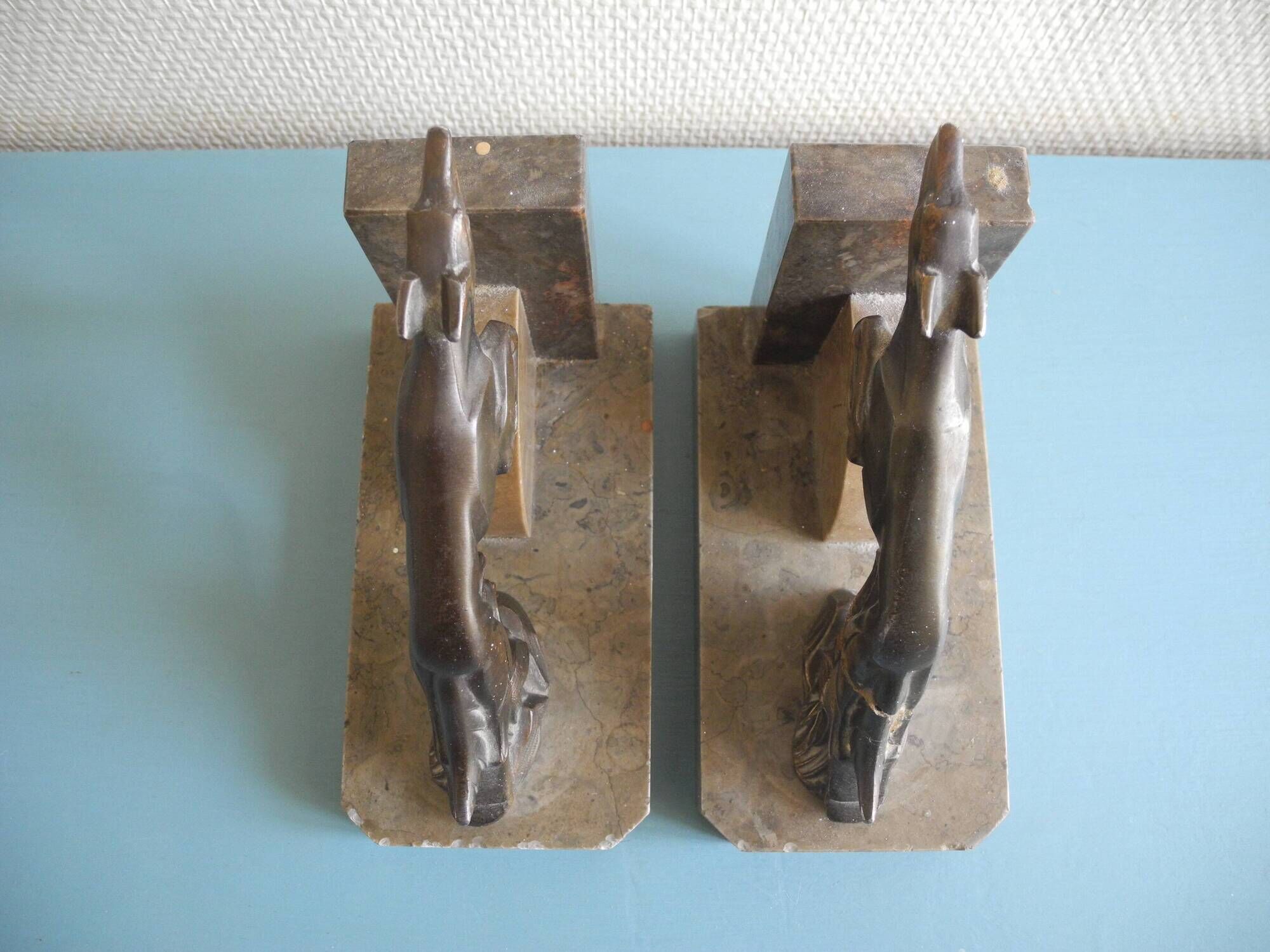 pair of art deco greyhound bookends bronze marble antique pair of bookends