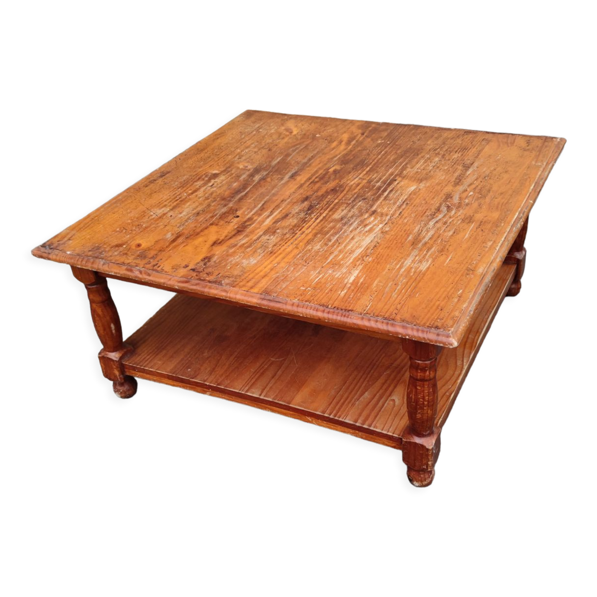 Table basse carré en sapin double plateau