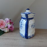 Pot à oignons en céramique fait et peint à la main motif fleurs bleues indigo Portugal